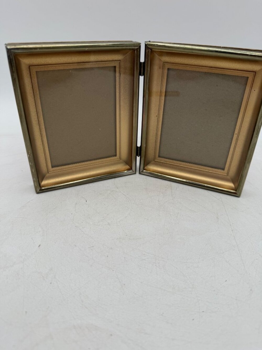 Vintage Gold Double Hinged Picture Frame Embossed MCM Red Velvet Backing